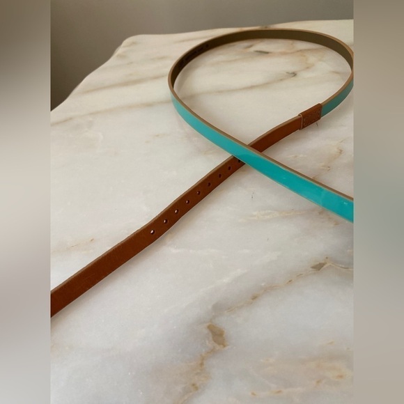 J. Crew Tan Leather And Teal Green Color block Belt - Size Medium - Picture 4 of 9